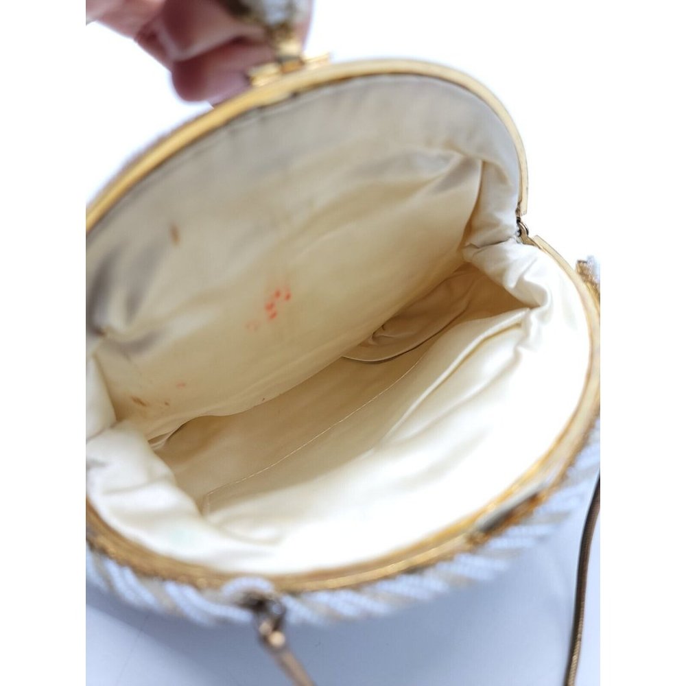 White Clear Glass Bead Beaded Floral Vintage Purse Clutch Evening Bag - Picture 4 of 4